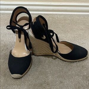 Black Tommy Hilfiger Espadrille Wedge Tie-Ankle Sandals